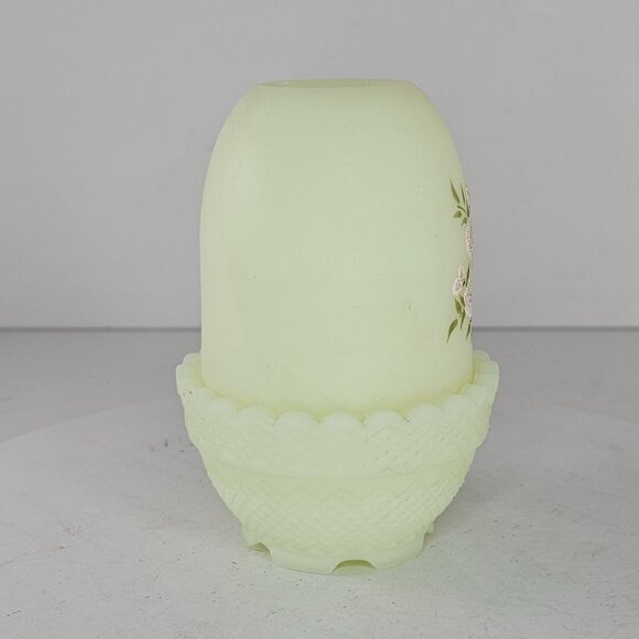 Vintage Fenton Custard Glass Fairy Lamp Hand Painted Floral Design GLOWS! - Picture 4 of 11